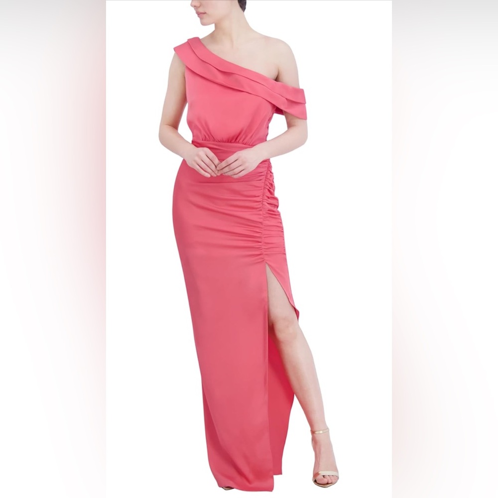 BCBGMAXAZRIA One-Shoulder Pleated Maxi Dress – Coral – Size 2 | NWT